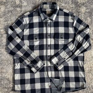 Faherty Legend Sweater Buffalo Plaid Navy and White Button Down Shirt